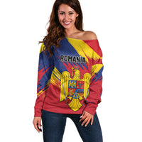 Personalized Romania Flag Day Off Shoulder Sweater Royal Eagle Patriotic Heritage