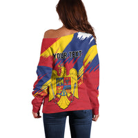 Personalized Romania Flag Day Off Shoulder Sweater Royal Eagle Patriotic Heritage