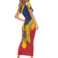 Personalized Romania Flag Day Short Sleeve Bodycon Dress Royal Eagle Patriotic Heritage