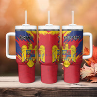 Personalized Romania Flag Day Tumbler With Handle Royal Eagle Patriotic Heritage