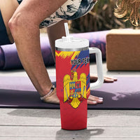 Personalized Romania Flag Day Tumbler With Handle Royal Eagle Patriotic Heritage