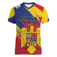 Personalized Romania Flag Day Women V-Neck T-Shirt Royal Eagle Patriotic Heritage
