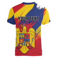 Personalized Romania Flag Day Women V-Neck T-Shirt Royal Eagle Patriotic Heritage