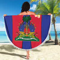 Personalized Haiti Coat Of Arms Beach Blanket With Flag Color - Wonder Print Shop