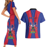 Personalized Haiti Coat Of Arms Couples Matching Short Sleeve Bodycon Dress and Hawaiian Shirt With Flag Color - Wonder Print Shop