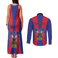 Personalized Haiti Coat Of Arms Couples Matching Tank Maxi Dress and Long Sleeve Button Shirt With Flag Color - Wonder Print Shop