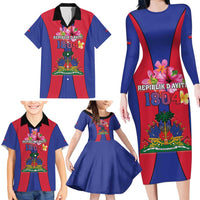 Personalized Haiti Coat Of Arms Family Matching Long Sleeve Bodycon Dress and Hawaiian Shirt With Flag Color - Wonder Print Shop