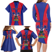 Personalized Haiti Coat Of Arms Family Matching Long Sleeve Bodycon Dress and Hawaiian Shirt With Flag Color - Wonder Print Shop