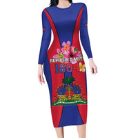 Personalized Haiti Coat Of Arms Family Matching Long Sleeve Bodycon Dress and Hawaiian Shirt With Flag Color - Wonder Print Shop