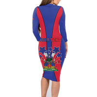 Personalized Haiti Coat Of Arms Family Matching Long Sleeve Bodycon Dress and Hawaiian Shirt With Flag Color - Wonder Print Shop