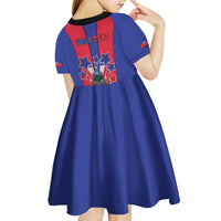 Personalized Haiti Coat Of Arms Kid Short Sleeve Dress With Flag Color - Wonder Print Shop