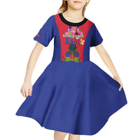 Personalized Haiti Coat Of Arms Kid Short Sleeve Dress With Flag Color - Wonder Print Shop