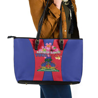 Personalized Haiti Coat Of Arms Leather Tote Bag With Flag Color - Wonder Print Shop