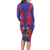 Personalized Haiti Coat Of Arms Long Sleeve Bodycon Dress With Flag Color - Wonder Print Shop