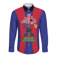 Personalized Haiti Coat Of Arms Long Sleeve Button Shirt With Flag Color - Wonder Print Shop