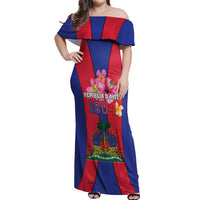 Personalized Haiti Coat Of Arms Off Shoulder Maxi Dress With Flag Color - Wonder Print Shop