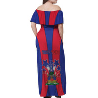 Personalized Haiti Coat Of Arms Off Shoulder Maxi Dress With Flag Color - Wonder Print Shop