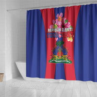 Personalized Haiti Coat Of Arms Shower Curtain With Flag Color