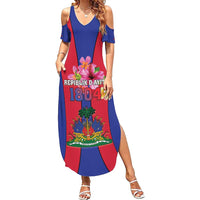 Personalized Haiti Coat Of Arms Summer Maxi Dress With Flag Color - Wonder Print Shop