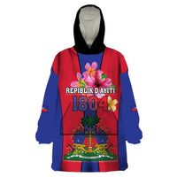 Personalized Haiti Coat Of Arms Wearable Blanket Hoodie With Flag Color - Wonder Print Shop