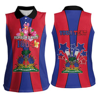 Personalized Haiti Coat Of Arms Women Sleeveless Polo Shirt With Flag Color - Wonder Print Shop