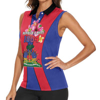 Personalized Haiti Coat Of Arms Women Sleeveless Polo Shirt With Flag Color - Wonder Print Shop