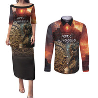 Personalized Mexican Aztec Warriors Couples Matching Puletasi and Long Sleeve Button Shirt - Wonder Print Shop