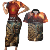 Personalized Mexican Aztec Warriors Couples Matching Short Sleeve Bodycon Dress and Hawaiian Shirt - Wonder Print Shop