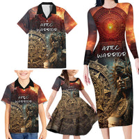 Personalized Mexican Aztec Warriors Family Matching Long Sleeve Bodycon Dress and Hawaiian Shirt - Wonder Print Shop