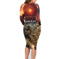 Personalized Mexican Aztec Warriors Family Matching Long Sleeve Bodycon Dress and Hawaiian Shirt - Wonder Print Shop