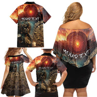 Personalized Mexican Aztec Warriors Family Matching Off Shoulder Short Dress and Hawaiian Shirt - Wonder Print Shop