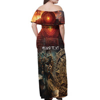 Personalized Mexican Aztec Warriors Off Shoulder Maxi Dress - Wonder Print Shop