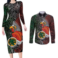 Personalized Mexican Tribal Aztec Warriors Couples Matching Long Sleeve Bodycon Dress and Long Sleeve Button Shirt Aztec Sun God - Wonder Print Shop