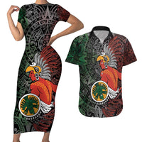 Personalized Mexican Tribal Aztec Warriors Couples Matching Short Sleeve Bodycon Dress and Hawaiian Shirt Aztec Sun God - Wonder Print Shop