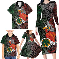 Personalized Mexican Tribal Aztec Warriors Family Matching Long Sleeve Bodycon Dress and Hawaiian Shirt Aztec Sun God - Wonder Print Shop