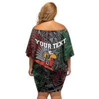 Personalized Mexican Tribal Aztec Warriors Family Matching Off Shoulder Short Dress and Hawaiian Shirt Aztec Sun God - Wonder Print Shop