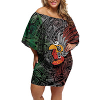 Personalized Mexican Tribal Aztec Warriors Off Shoulder Short Dress Aztec Sun God - Wonder Print Shop