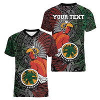Personalized Mexican Tribal Aztec Warriors Women V-Neck T-Shirt Aztec Sun God - Wonder Print Shop