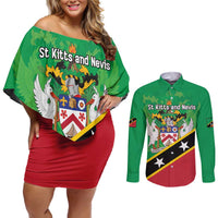 Personalized Saint Kitts And Nevis Couples Matching Off Shoulder Short Dress and Long Sleeve Button Shirt Country Above Self - Wonder Print Shop