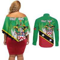 Personalized Saint Kitts And Nevis Couples Matching Off Shoulder Short Dress and Long Sleeve Button Shirt Country Above Self - Wonder Print Shop