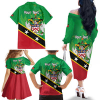 Personalized Saint Kitts And Nevis Family Matching Off The Shoulder Long Sleeve Dress and Hawaiian Shirt Country Above Self - Wonder Print Shop
