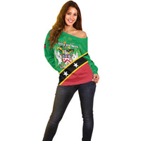 Personalized Saint Kitts And Nevis Off Shoulder Sweater Country Above Self - Wonder Print Shop