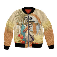 Personalized Saint Kitts And Nevis Bomber Jacket Brown Pelican Beach Vibe - Wonder Print Shop