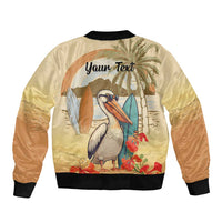 Personalized Saint Kitts And Nevis Bomber Jacket Brown Pelican Beach Vibe - Wonder Print Shop