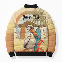 Personalized Saint Kitts And Nevis Bomber Puffer Jacket Brown Pelican Beach Vibe - Wonder Print Shop