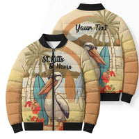 Personalized Saint Kitts And Nevis Bomber Puffer Jacket Brown Pelican Beach Vibe - Wonder Print Shop