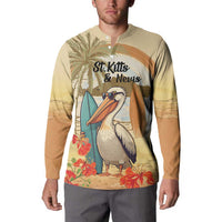 Personalized Saint Kitts And Nevis Button Sweatshirt Brown Pelican Beach Vibe - Wonder Print Shop