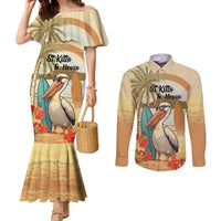 Personalized Saint Kitts And Nevis Couples Matching Mermaid Dress and Long Sleeve Button Shirt Brown Pelican Beach Vibe - Wonder Print Shop