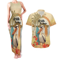 Personalized Saint Kitts And Nevis Couples Matching Tank Maxi Dress and Hawaiian Shirt Brown Pelican Beach Vibe - Wonder Print Shop