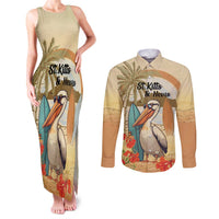 Personalized Saint Kitts And Nevis Couples Matching Tank Maxi Dress and Long Sleeve Button Shirt Brown Pelican Beach Vibe - Wonder Print Shop